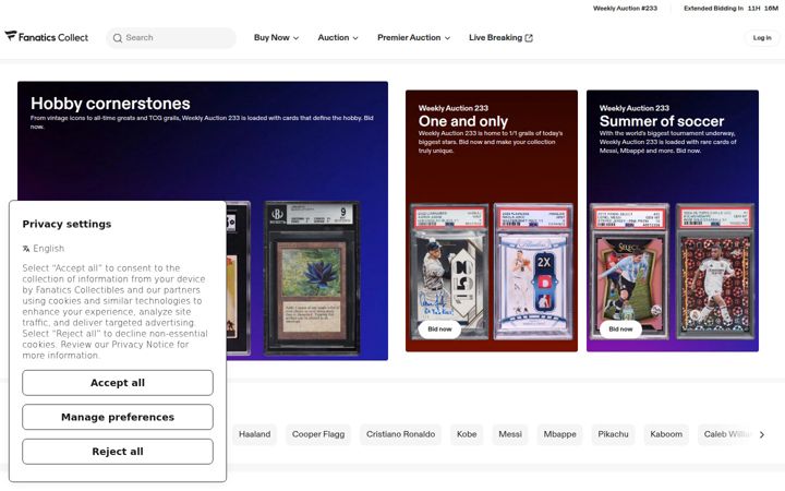 Screenshot of fanaticscollect.com
