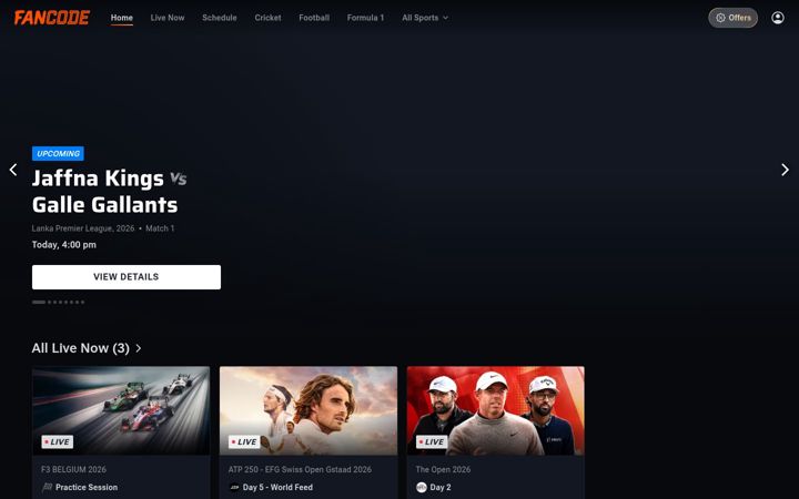 Screenshot ta' fancode.com
