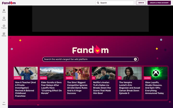 Screenshot of fandom.com