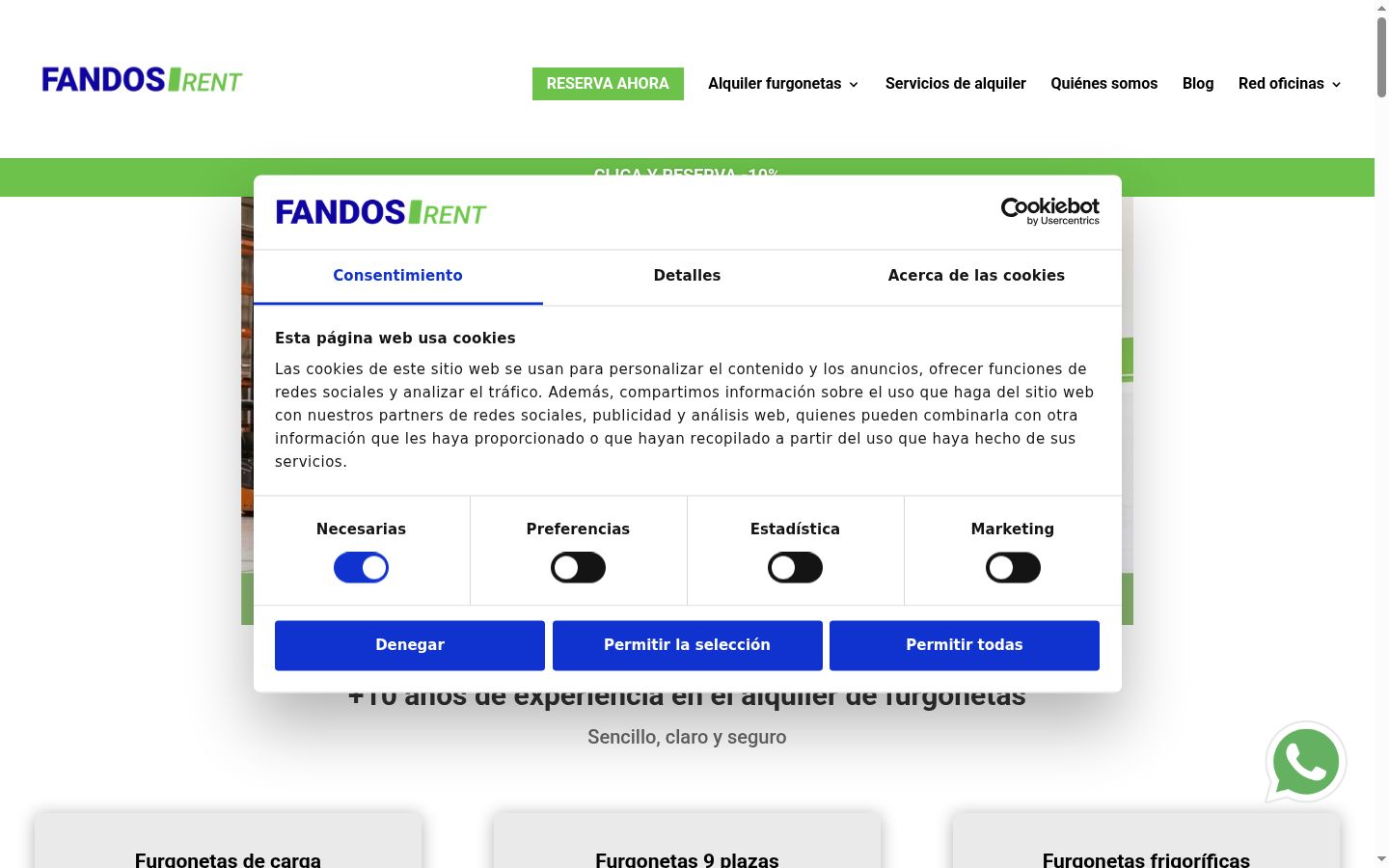 Screenshot del banner di consenso mostrato prima di qualsiasi interazione