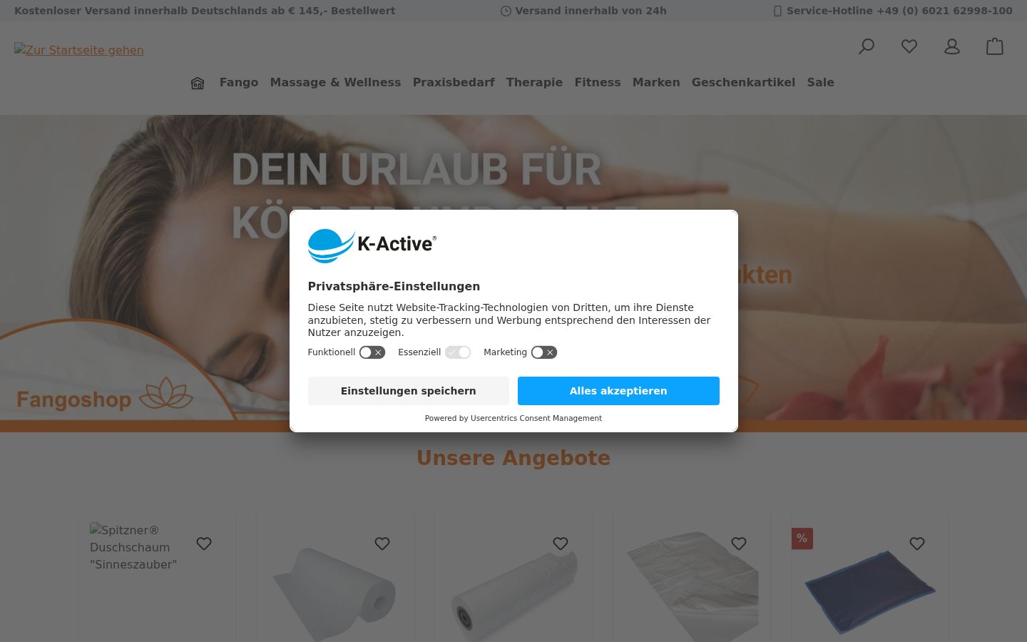 Screenshot des Einwilligungsbanners vor jeglicher Interaktion
