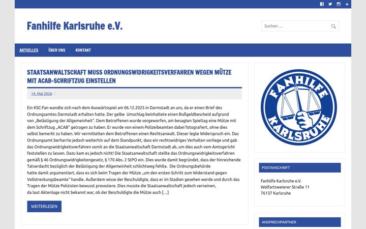 Screenshot of fanhilfe-karlsruhe.de