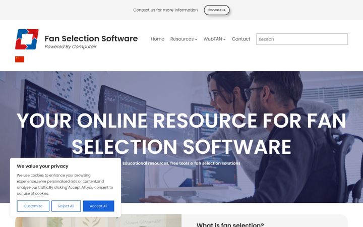 Screenshot of fanselectionsoftware.com