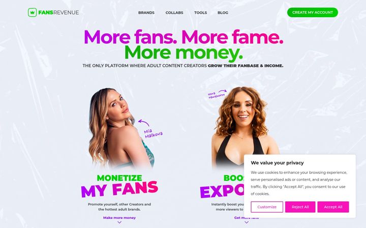 Screenshot of fansrevenue.com