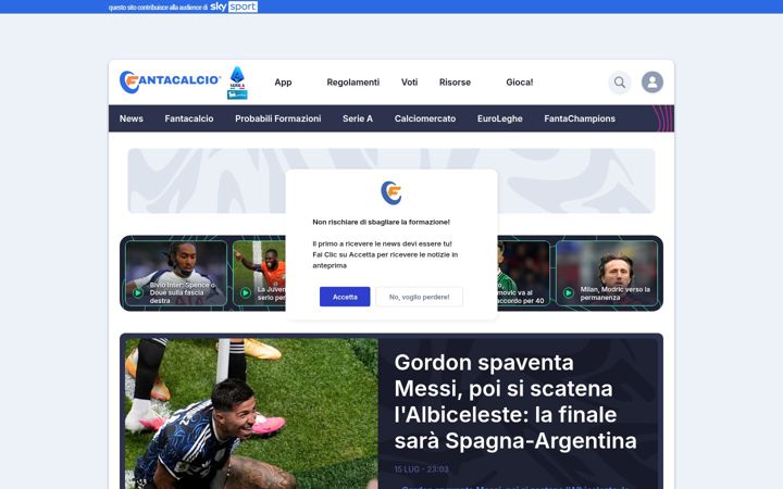 Ekrano kopija fantacalcio.it
