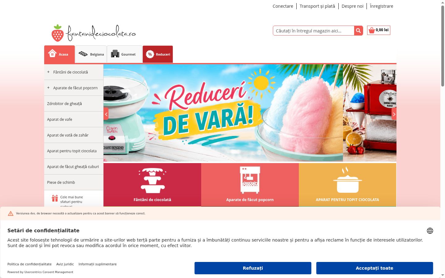 Capture d'écran de la bannière de consentement affichée avant toute interaction