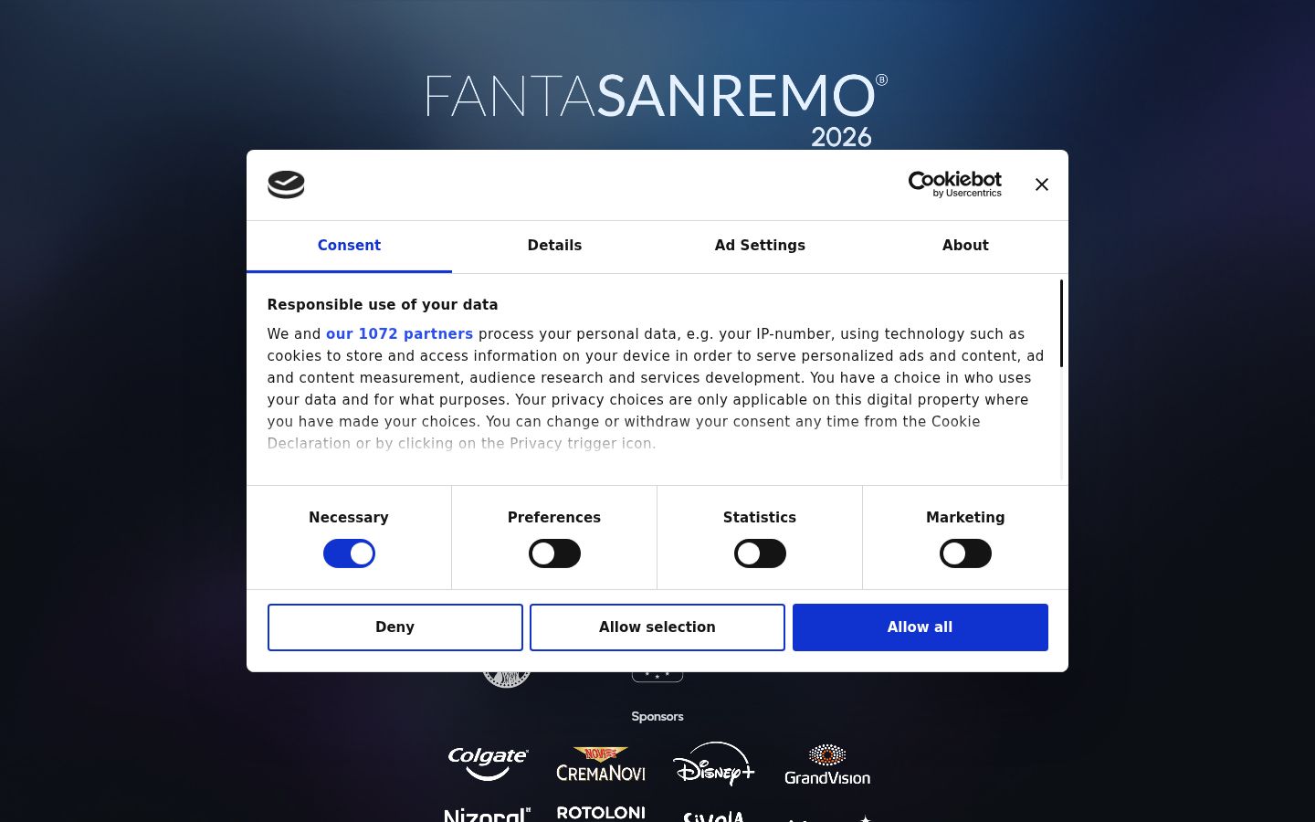 Screenshot of the consent banner shown before any interaction