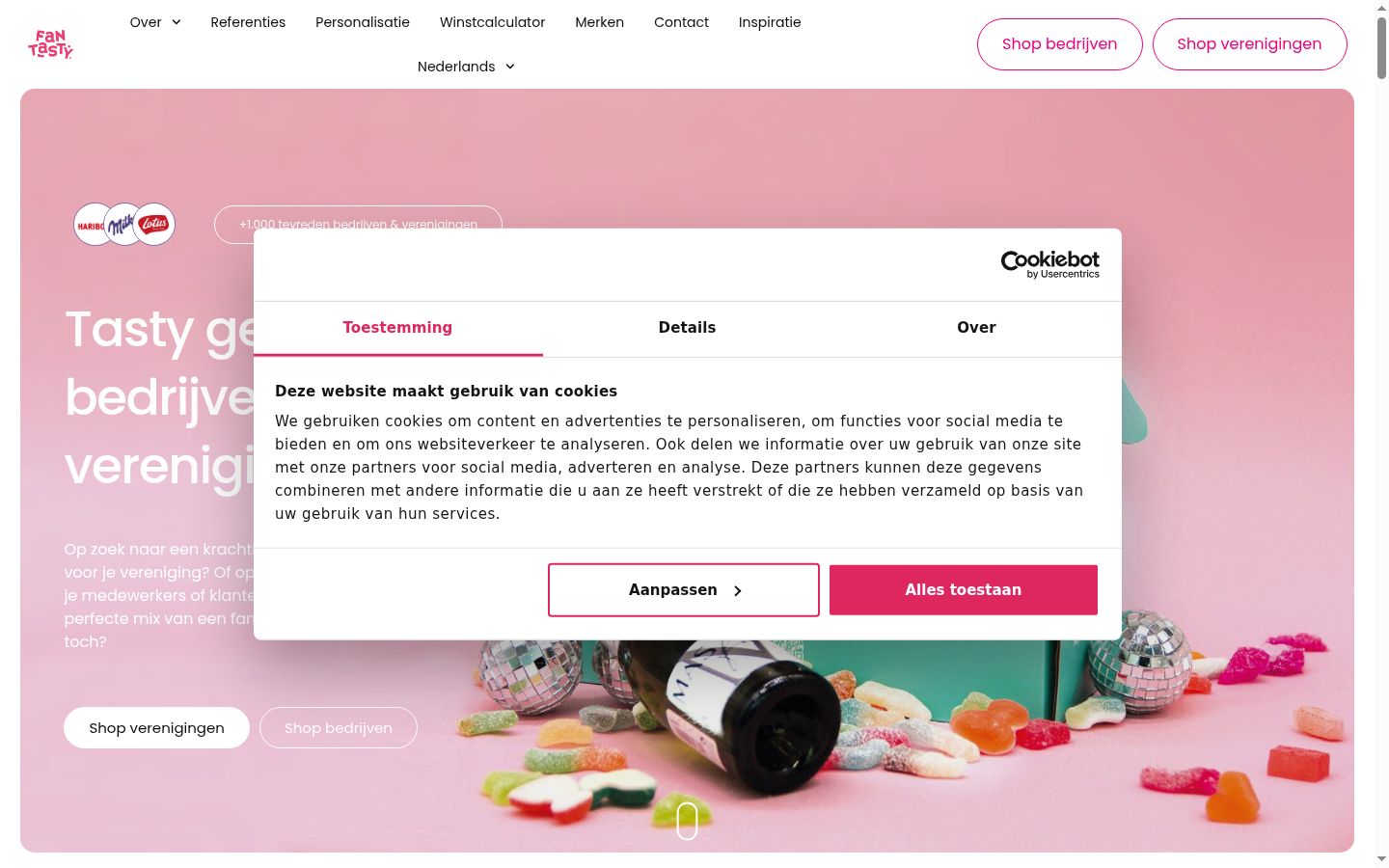 Screenshot del banner di consenso mostrato prima di qualsiasi interazione