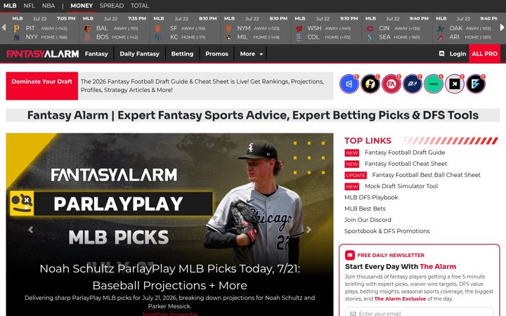 Screenshot of fantasyalarm.com