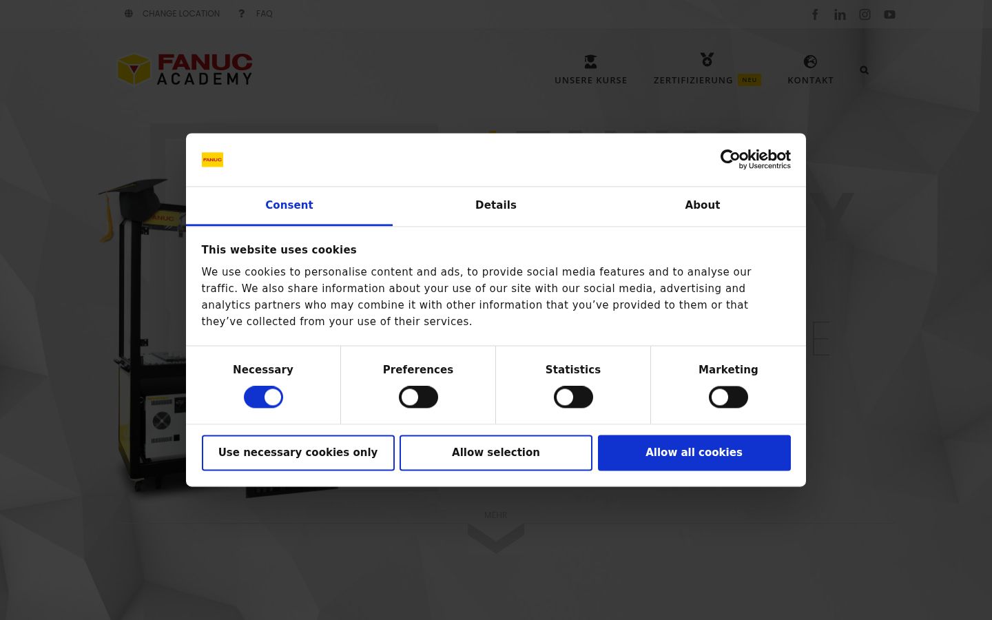 Screenshot of the consent banner shown before any interaction