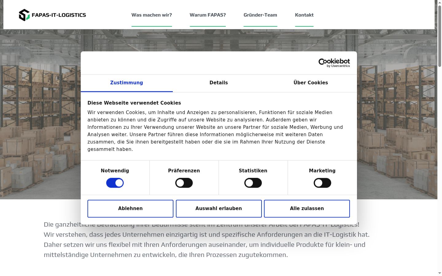 Screenshot des Einwilligungsbanners vor jeglicher Interaktion