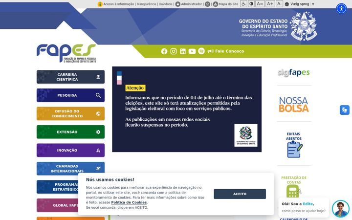 Snimka zaslona za fapes.es.gov.br