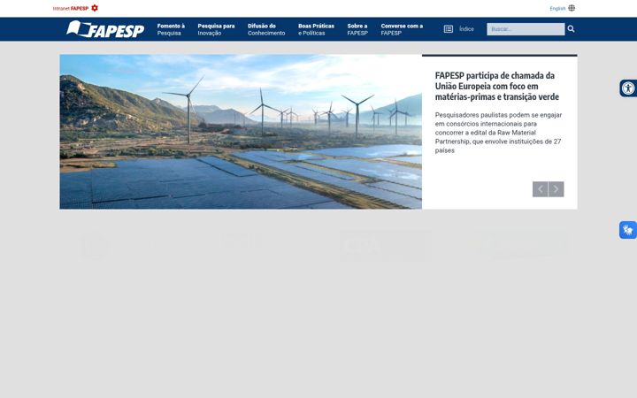 Captura de ecrã de fapesp.br