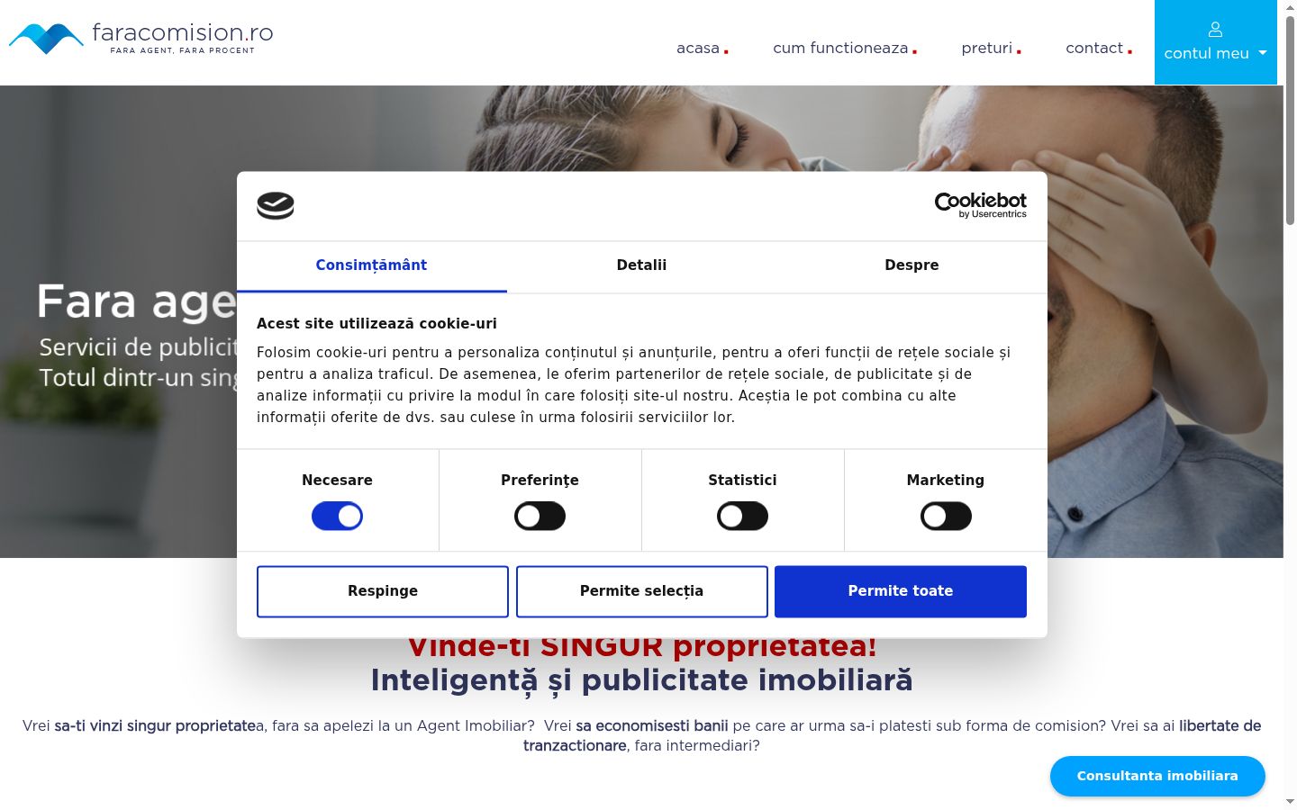 Képernyőkép a bármilyen interakció előtt megjelenő hozzájárulási bannerről