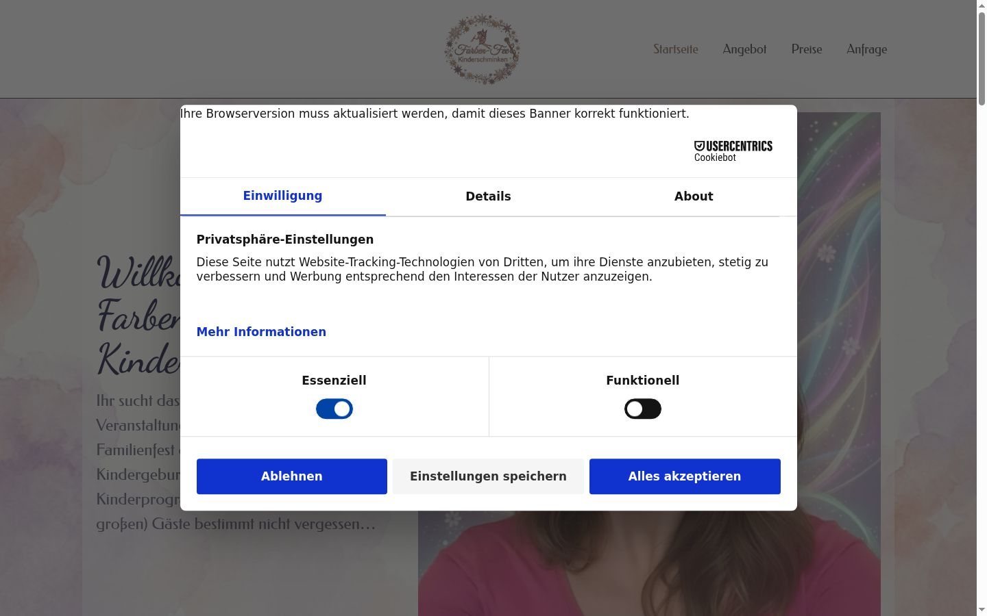 Skærmbillede af samtykkebanneret, som det blev vist før nogen interaktion