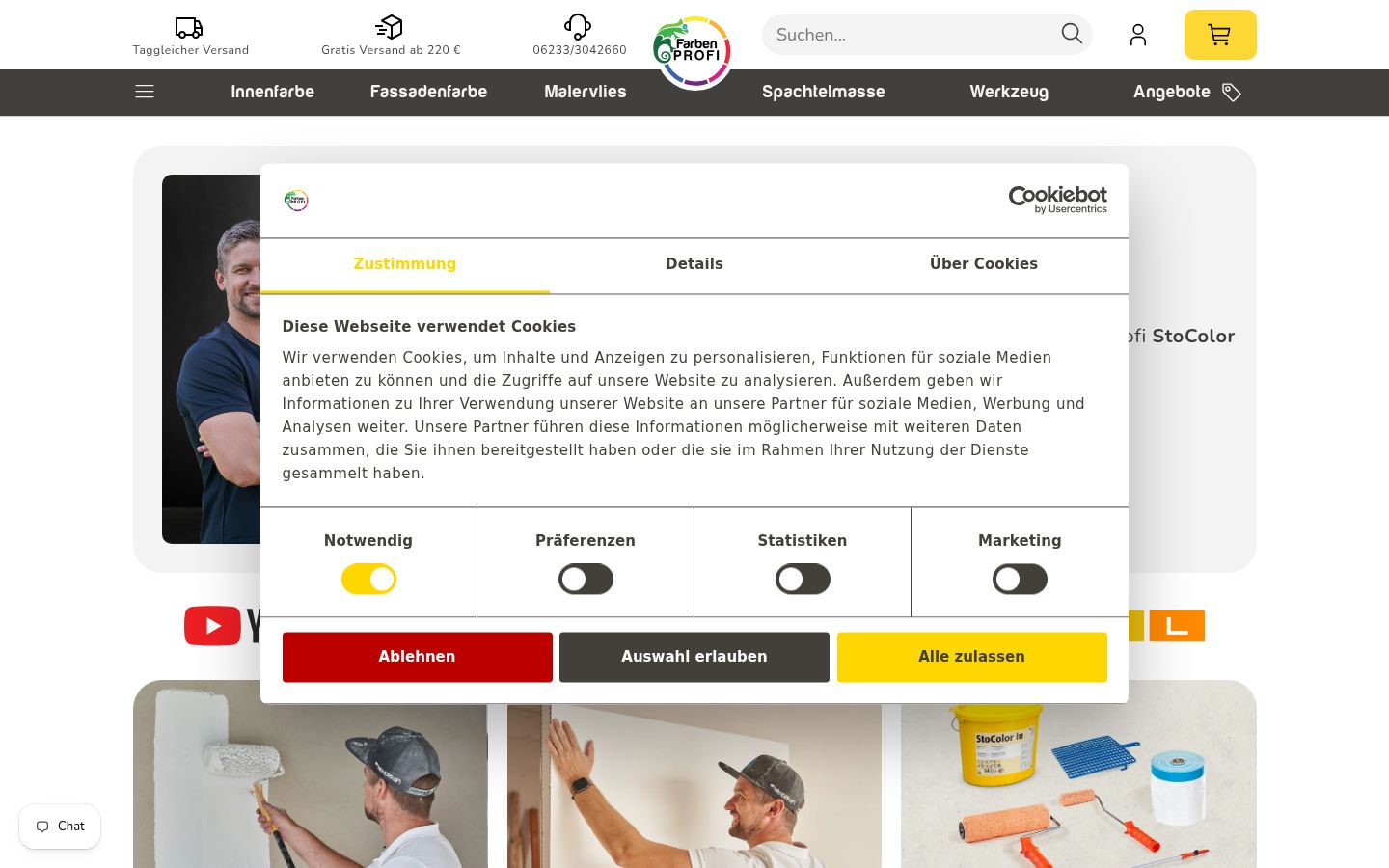 Screenshot del banner di consenso mostrato prima di qualsiasi interazione