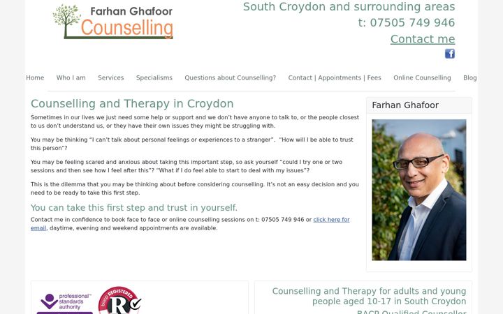 Screenshot of farhanghafoorcounselling.co.uk