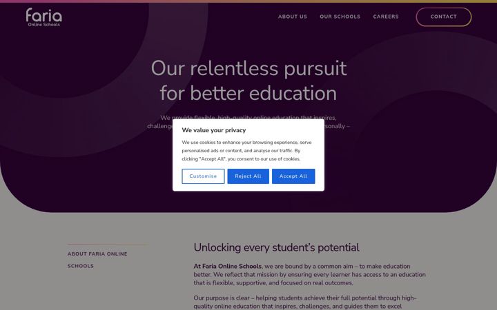 Screenshot of fariaonlineschools.org.uk
