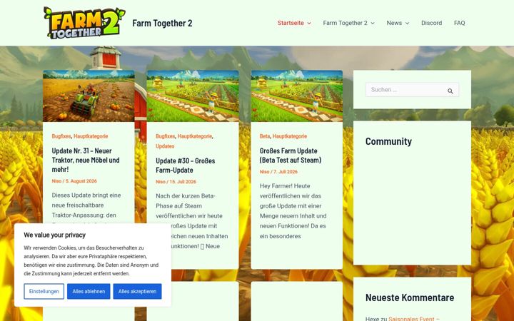 Screenshot stránky farm-together.de
