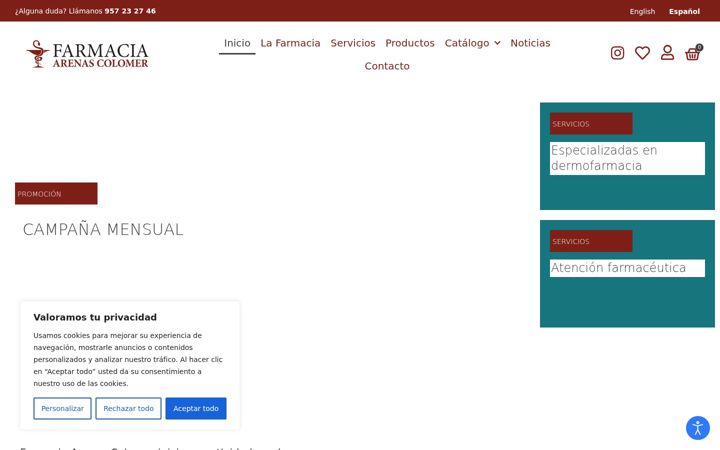 Screenshot of farmaciaarenascolomer.com