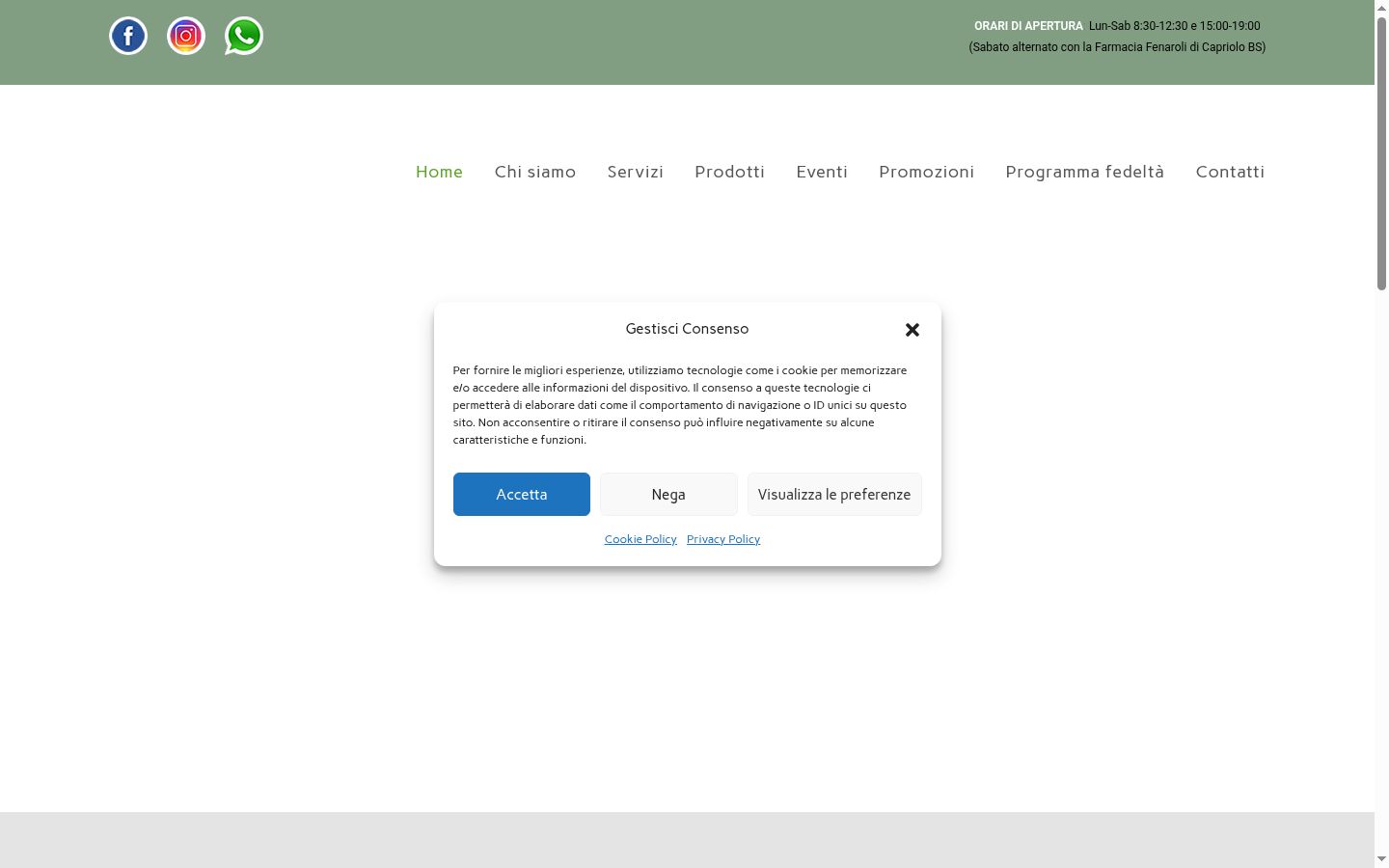 Screenshot del banner di consenso mostrato prima di qualsiasi interazione