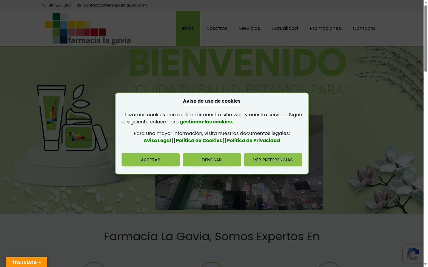 Captura de pantalla del banner de consentimiento mostrado antes de cualquier interacción