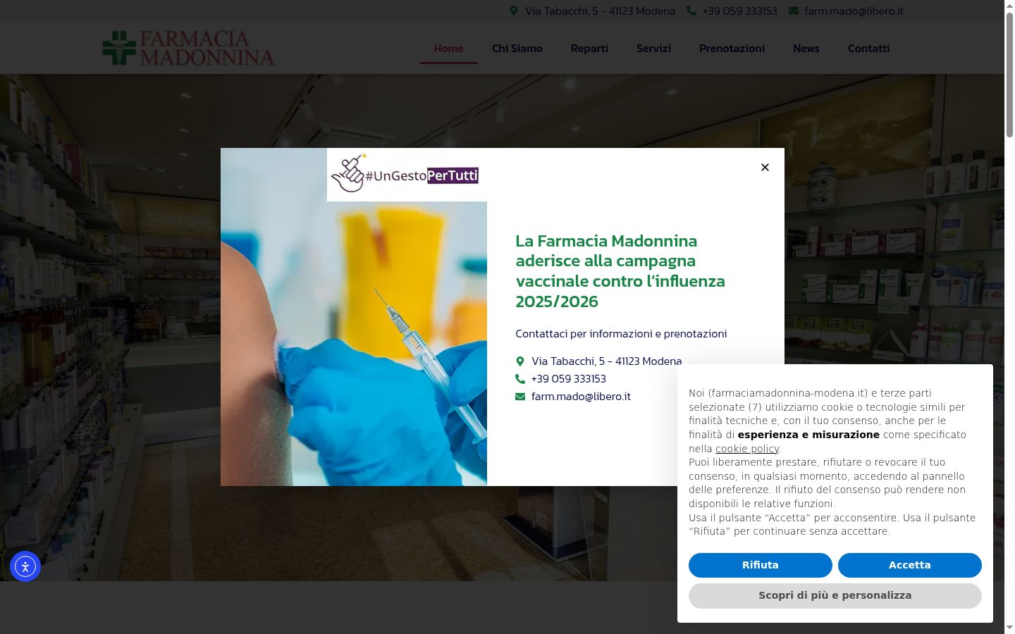 Screenshot del banner di consenso mostrato prima di qualsiasi interazione