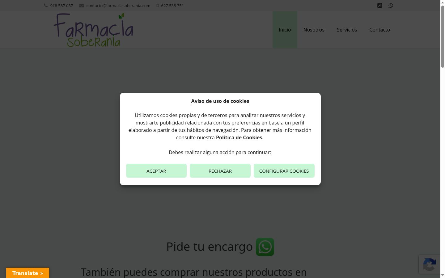 Screenshot del banner di consenso mostrato prima di qualsiasi interazione