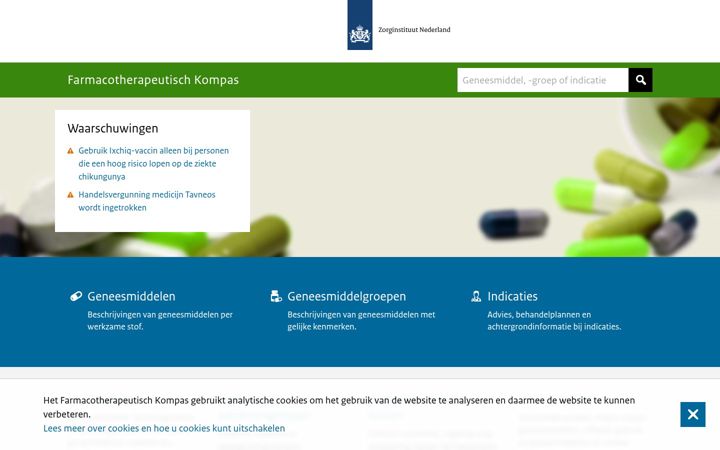 Captură de ecran a farmacotherapeutischkompas.nl