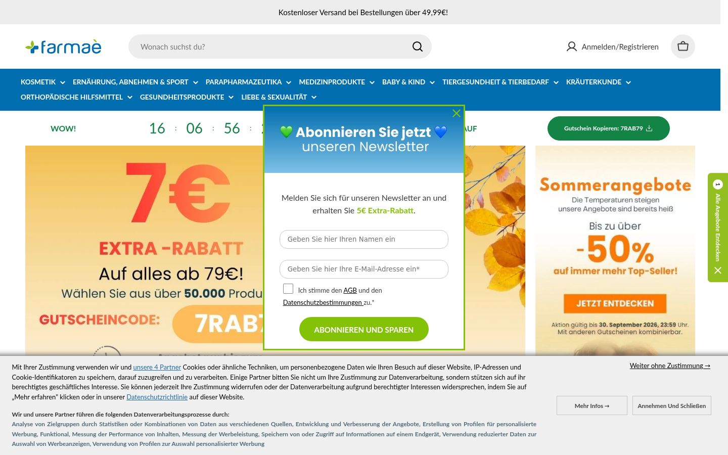 Screenshot del banner di consenso mostrato prima di qualsiasi interazione