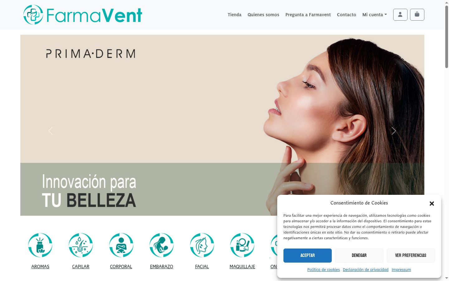 Captura de ecrã do banner de consentimento apresentado antes de qualquer interação