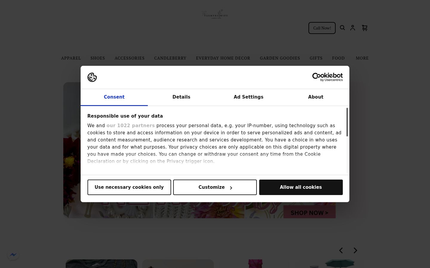Capture d'écran de la bannière de consentement affichée avant toute interaction