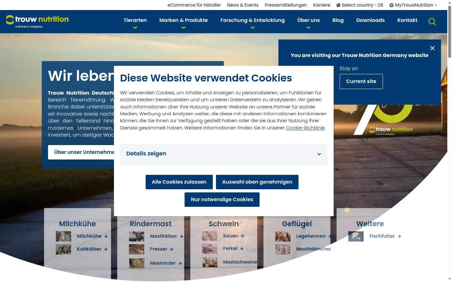 Screenshot des Einwilligungsbanners vor jeglicher Interaktion
