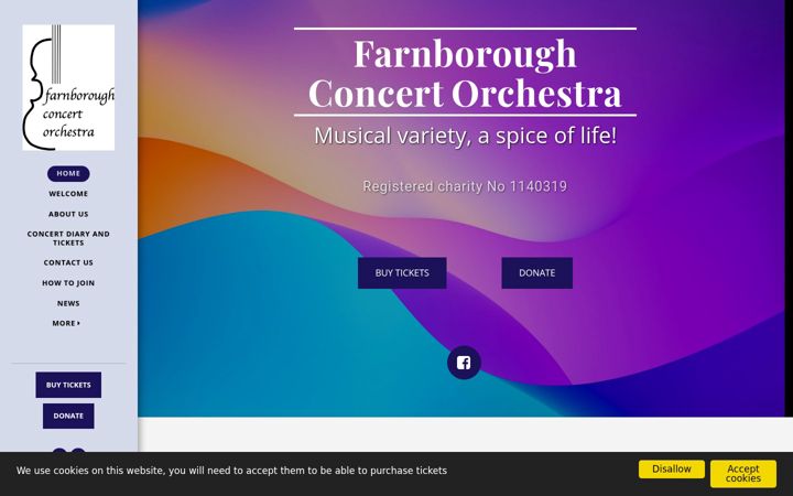 Screenshot stránky farnboroughconcertorchestra.org.uk