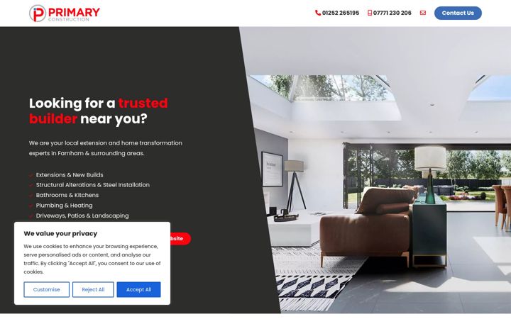 Screenshot stránky farnham-builder.co.uk