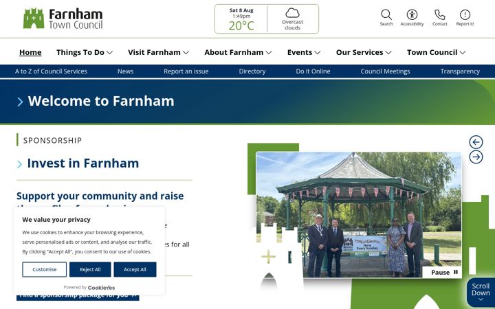 Screenshot stránky farnham.gov.uk