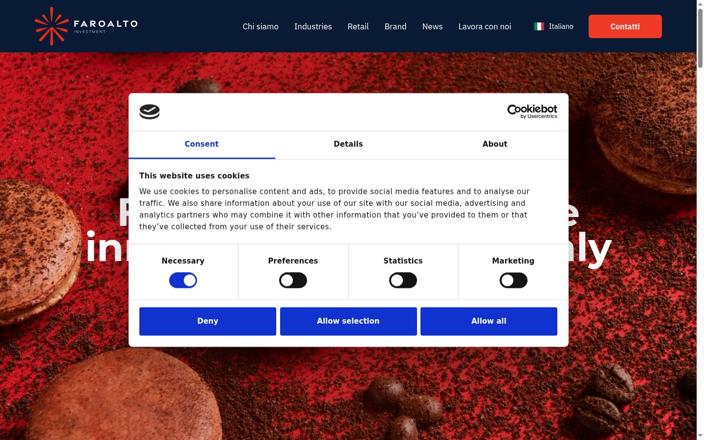 Captura de ecrã do banner de consentimento apresentado antes de qualquer interação