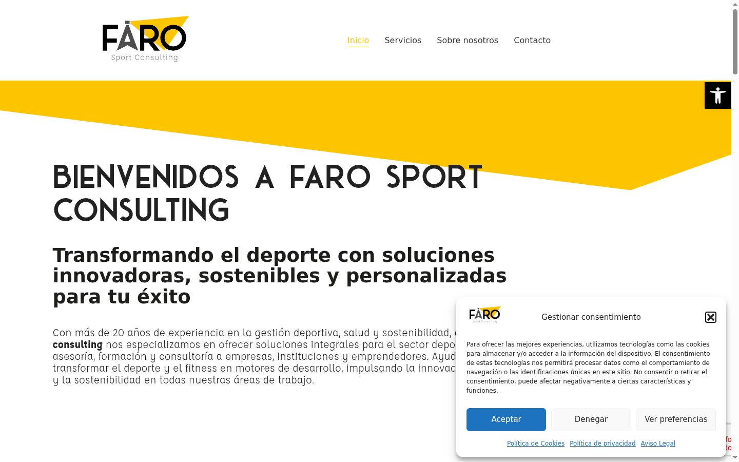 Captura de pantalla del banner de consentimiento mostrado antes de cualquier interacción