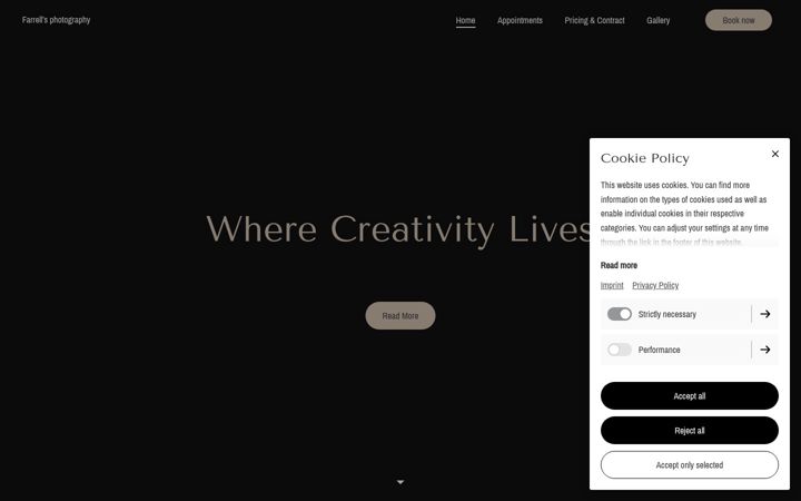 Screenshot of farrellsphotography.com