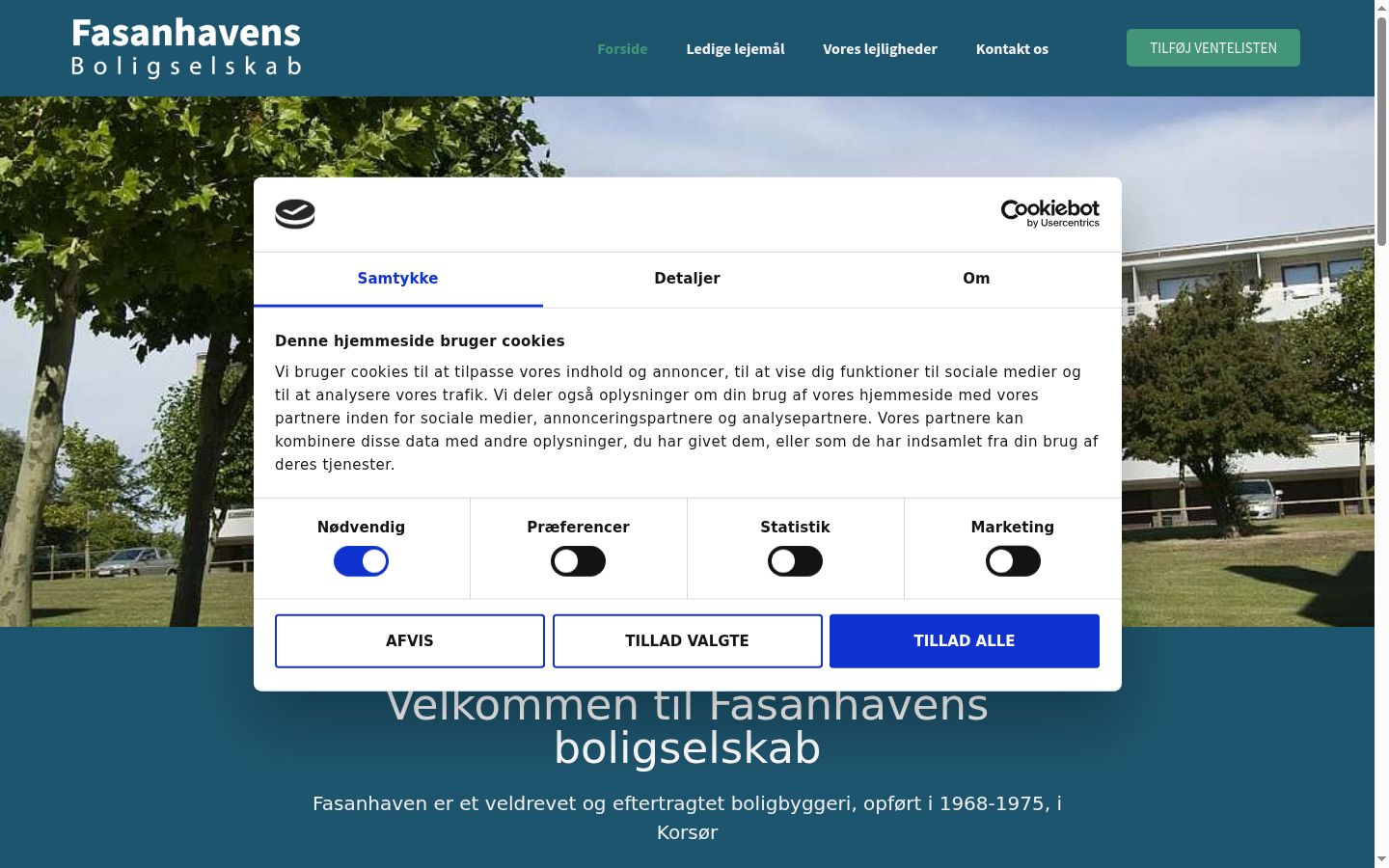Skærmbillede af samtykkebanneret, som det blev vist før nogen interaktion