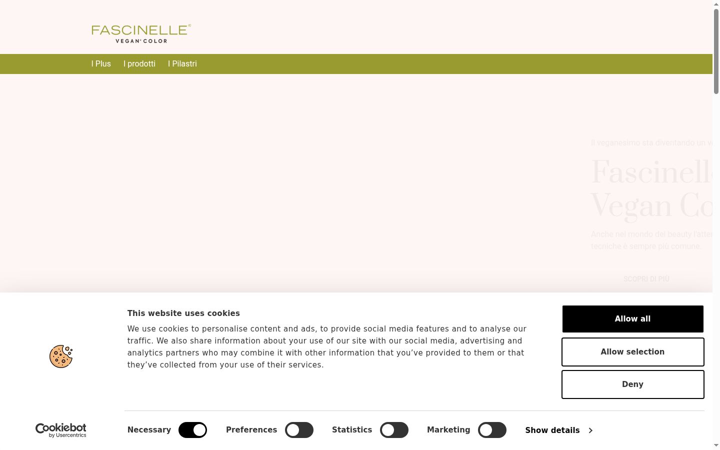 Screenshot del banner di consenso mostrato prima di qualsiasi interazione