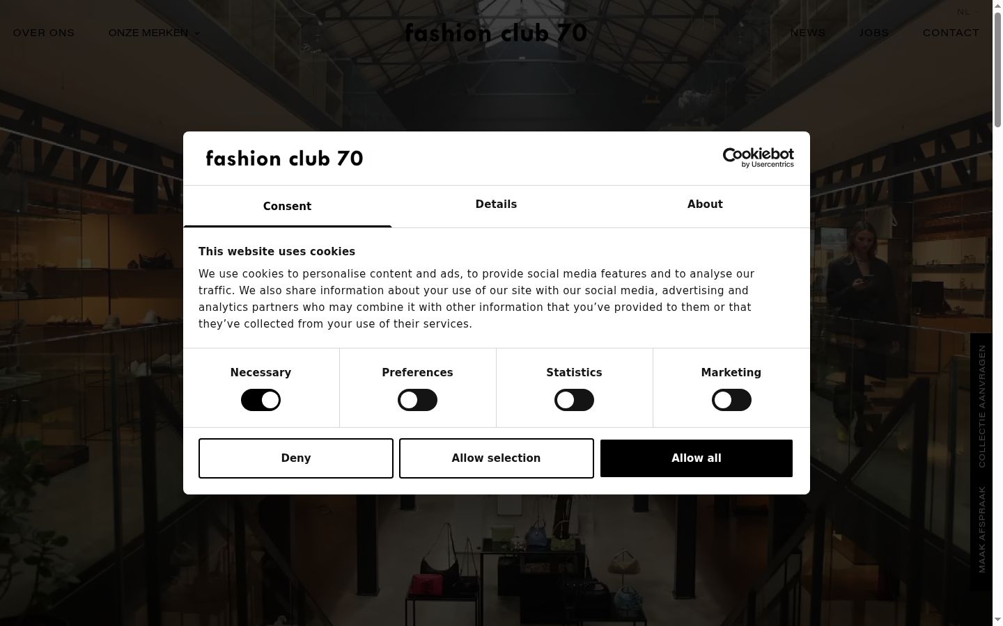 Screenshot of the consent banner shown before any interaction