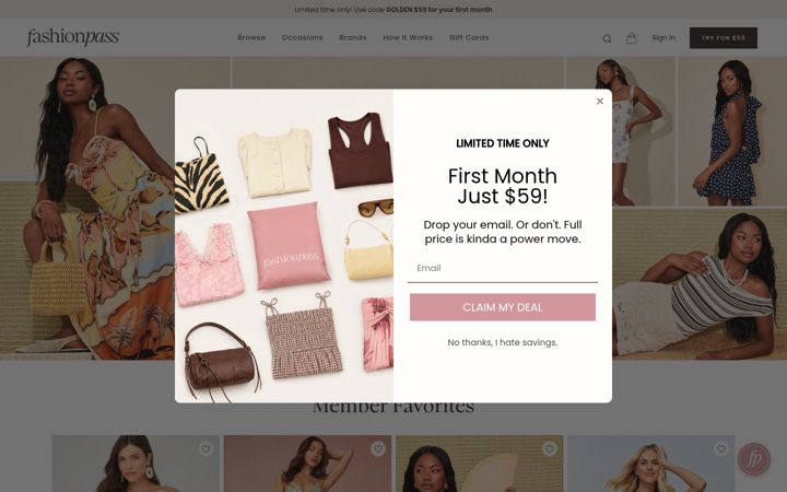 Screenshot of fashionpass.com