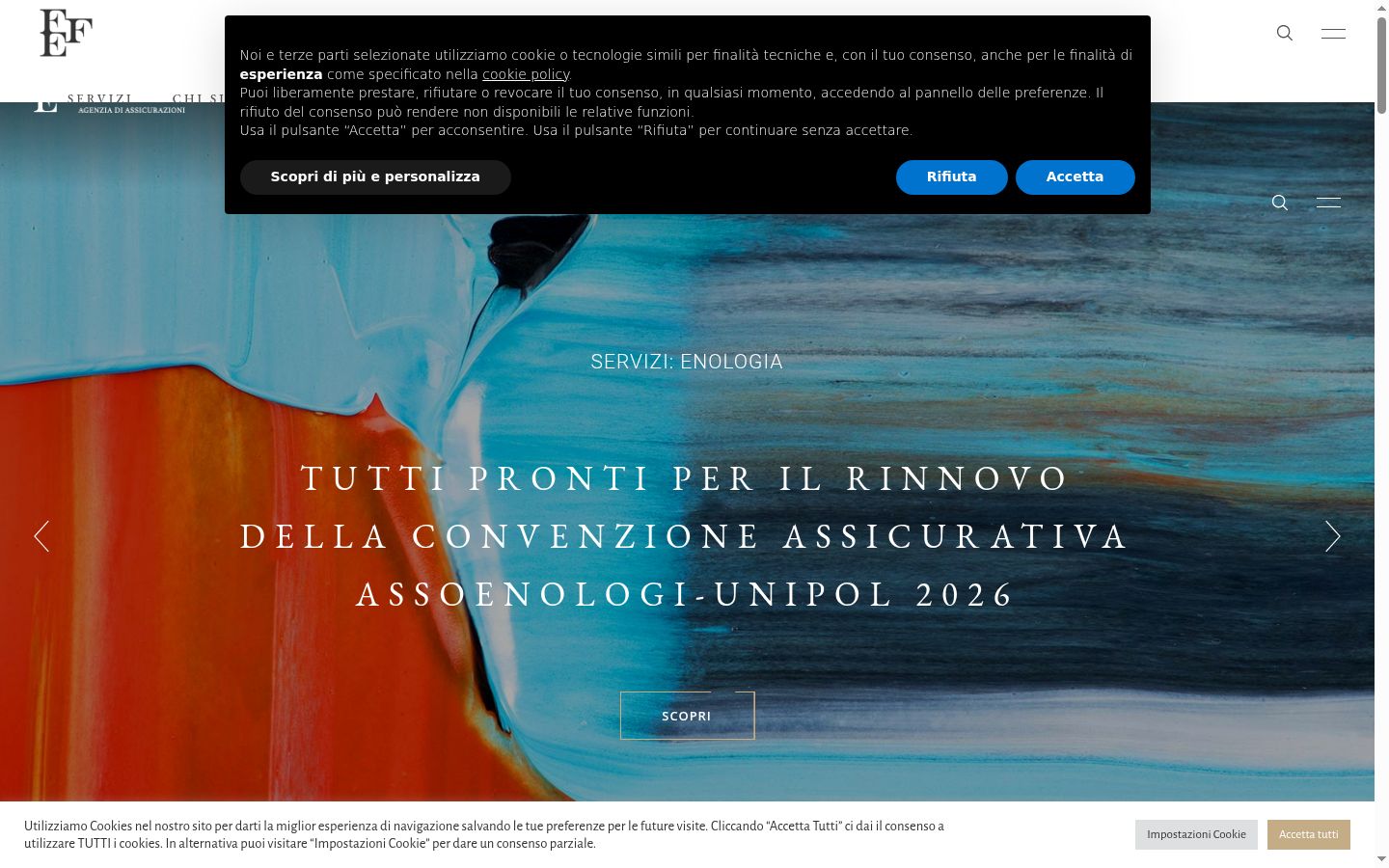 Screenshot del banner di consenso mostrato prima di qualsiasi interazione