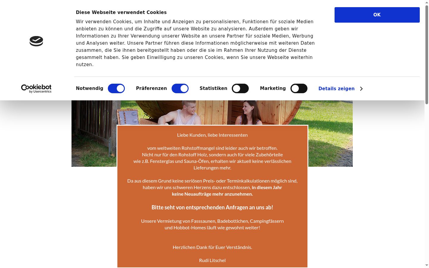Screenshot des Einwilligungsbanners vor jeglicher Interaktion