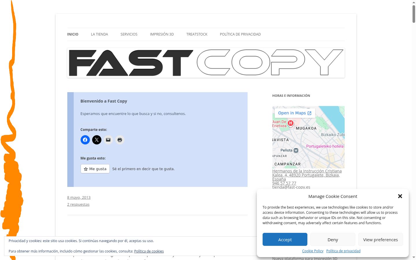 Screenshot del banner di consenso mostrato prima di qualsiasi interazione