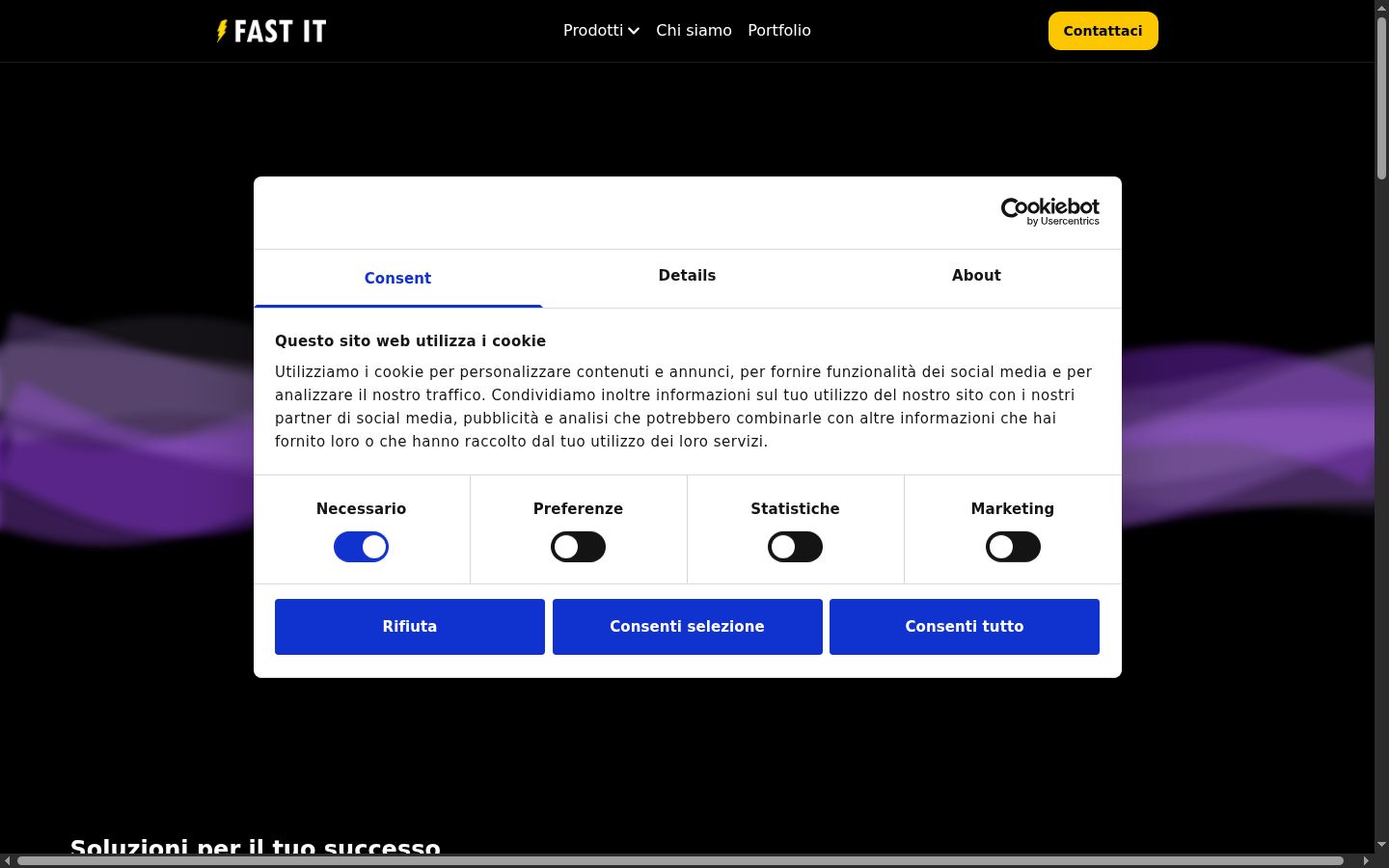 Captura de ecrã do banner de consentimento apresentado antes de qualquer interação
