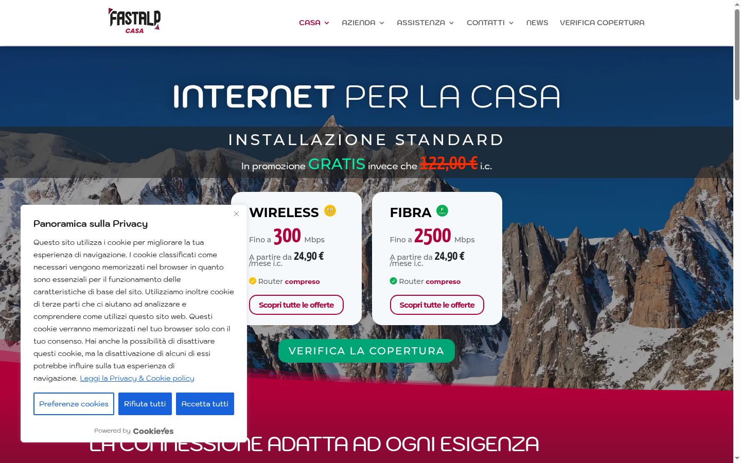 Screenshot del banner di consenso mostrato prima di qualsiasi interazione