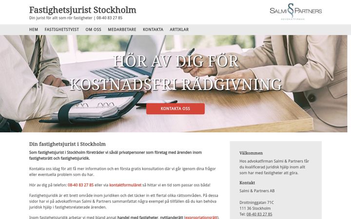Screenshot of fastighetsjuriststockholm.se
