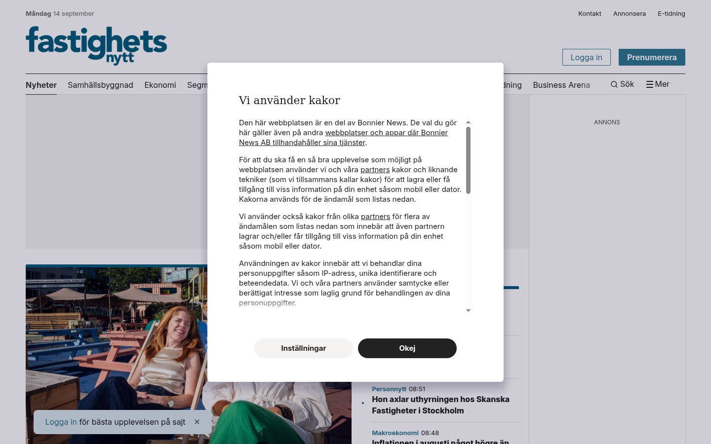Screenshot of the consent banner shown before any interaction